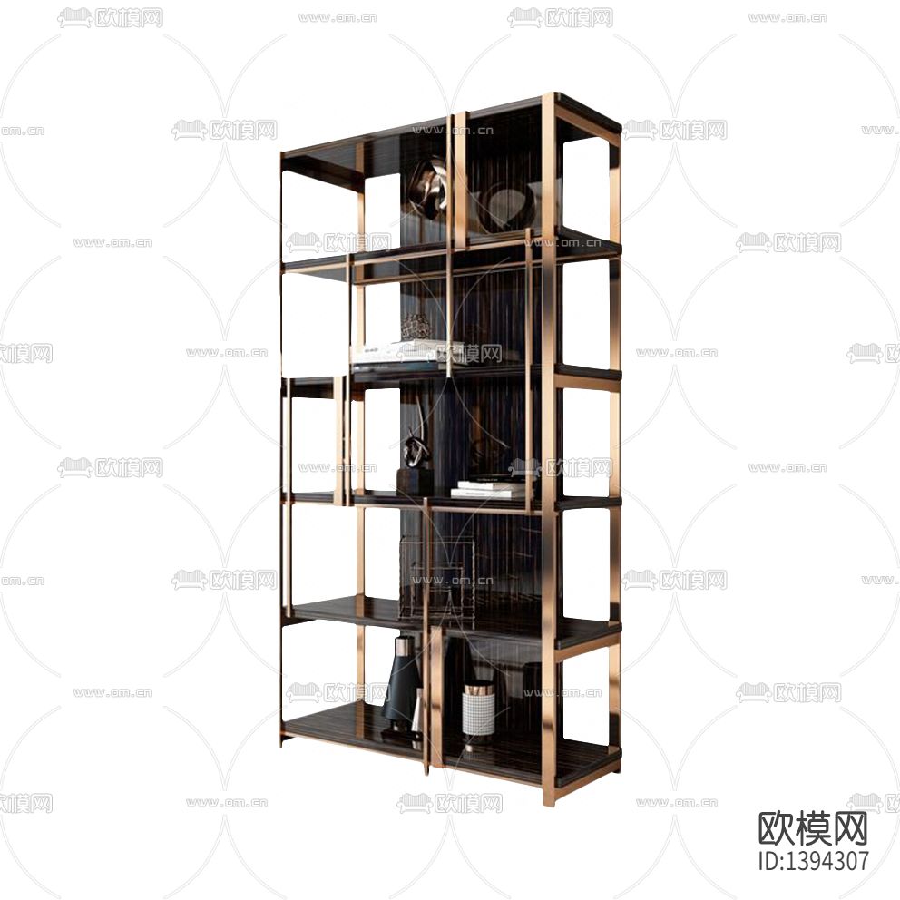 现代轻奢金色不锈钢实木陈列架下载