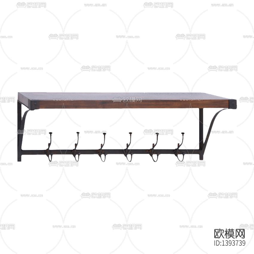 美式复古做旧实木铁艺挂钩壁架下载