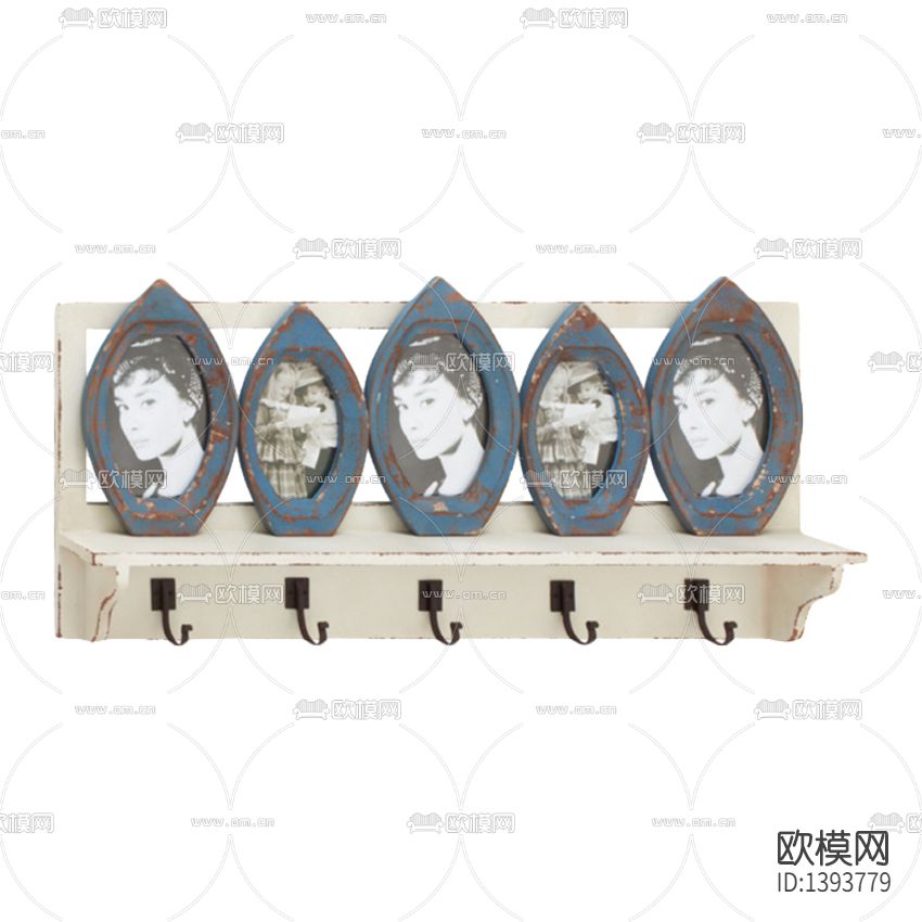 美式复古做旧实木铁艺挂钩壁架下载