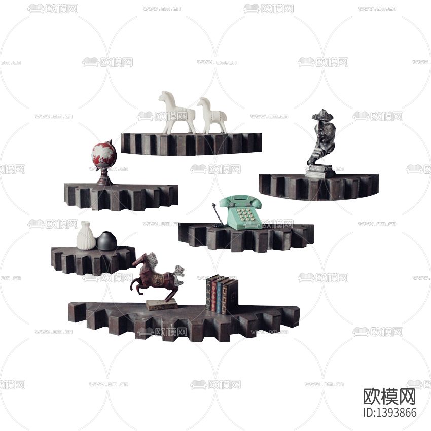 工业风实木齿轮多层层板壁架下载