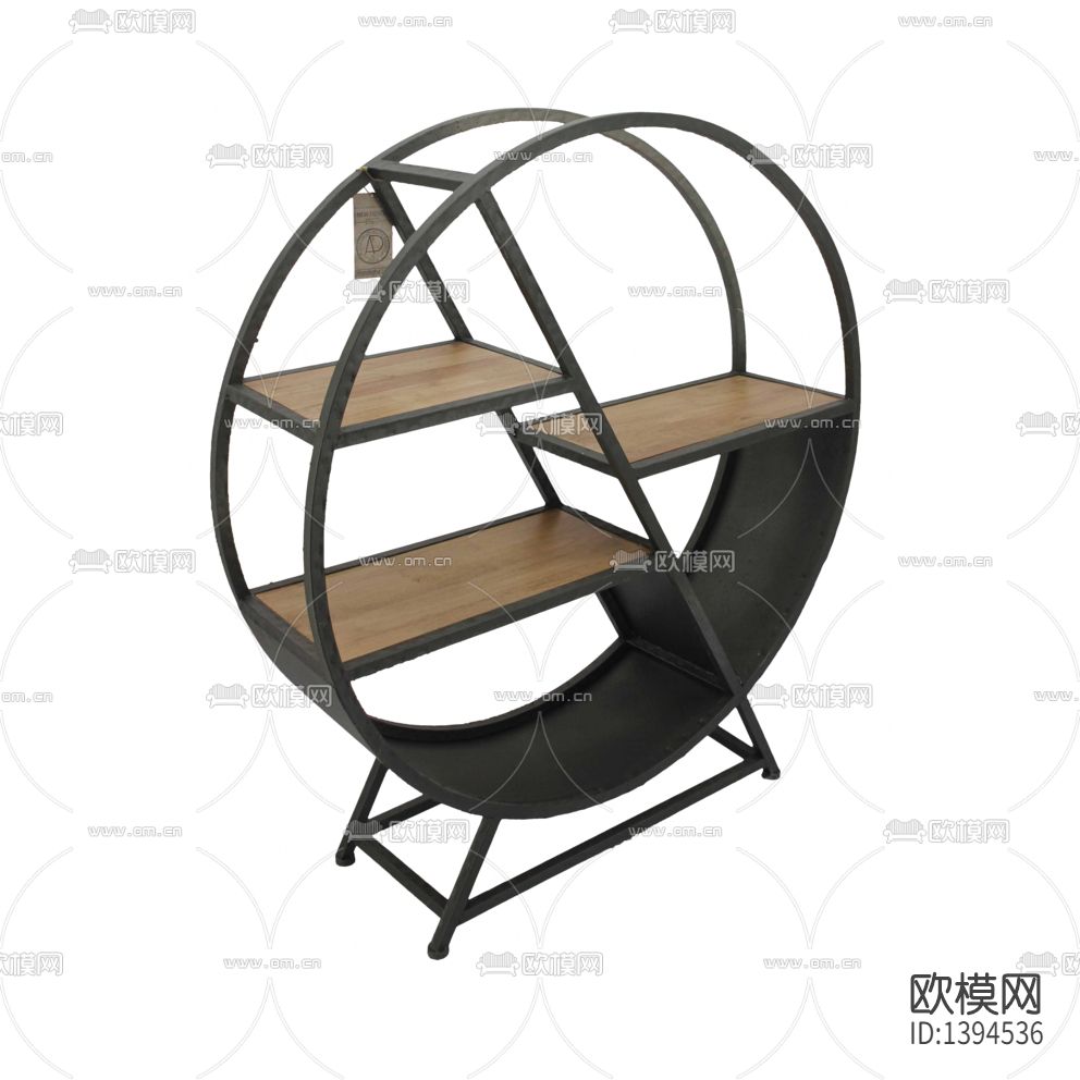 现代简约创意圆形不锈钢实木陈列架下载