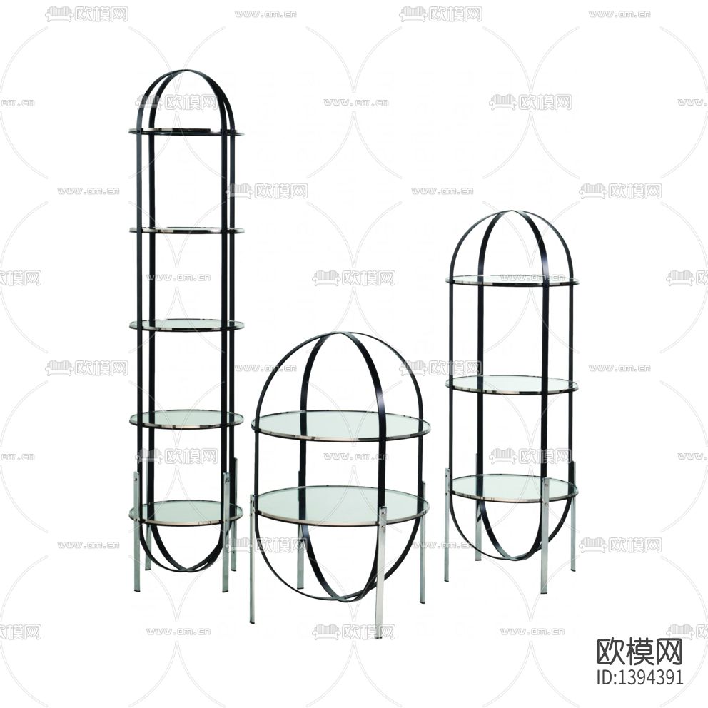 现代轻奢不锈钢玻璃椭圆体多层陈列架