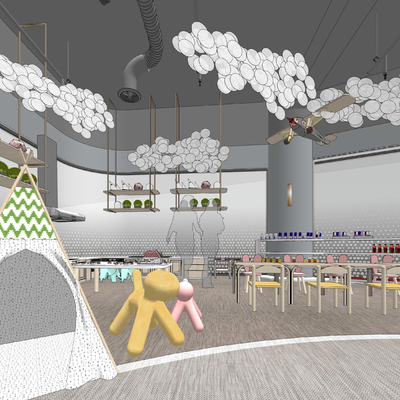  北欧亲子餐厅su模型 