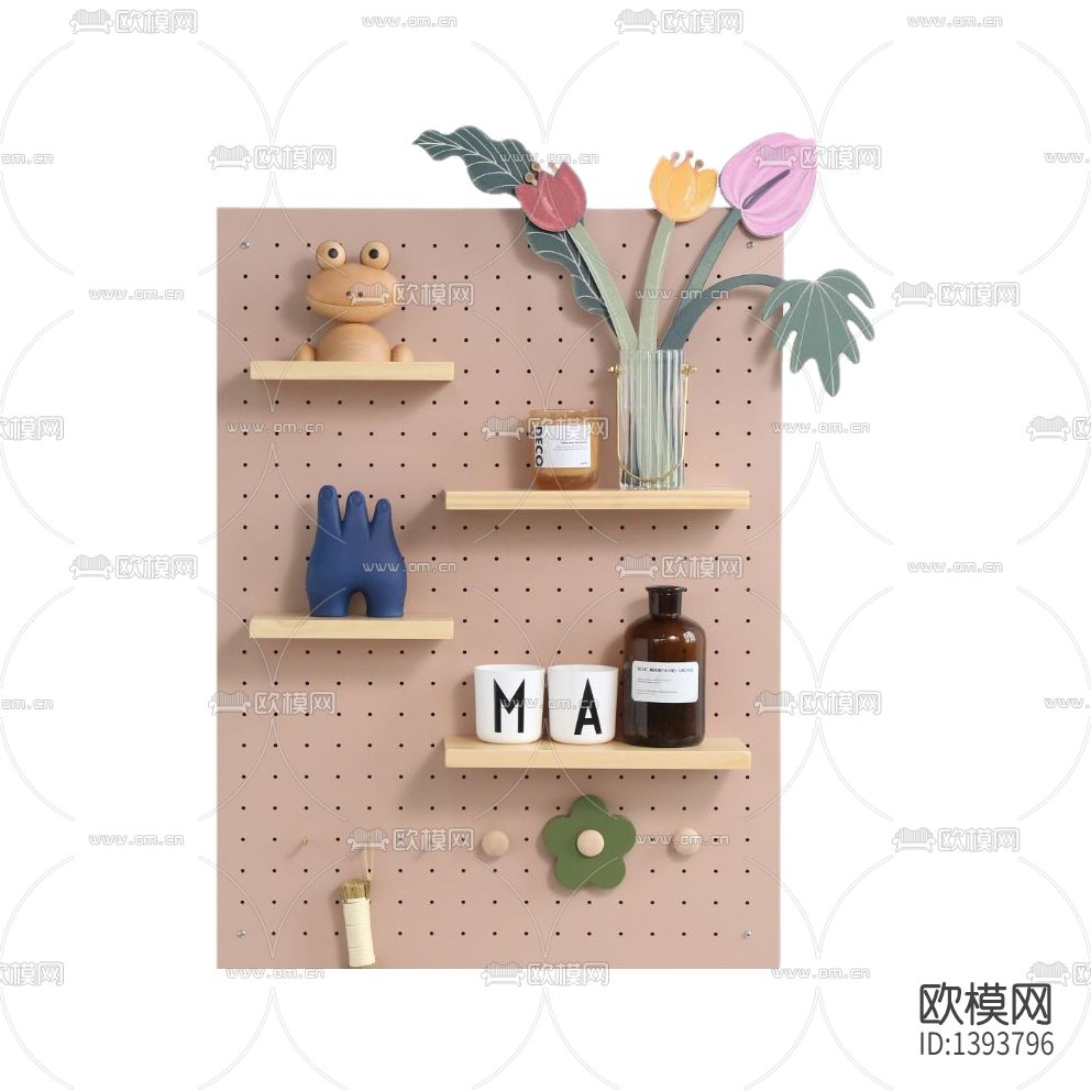 北欧简约创意金属实木洞洞板壁架下载