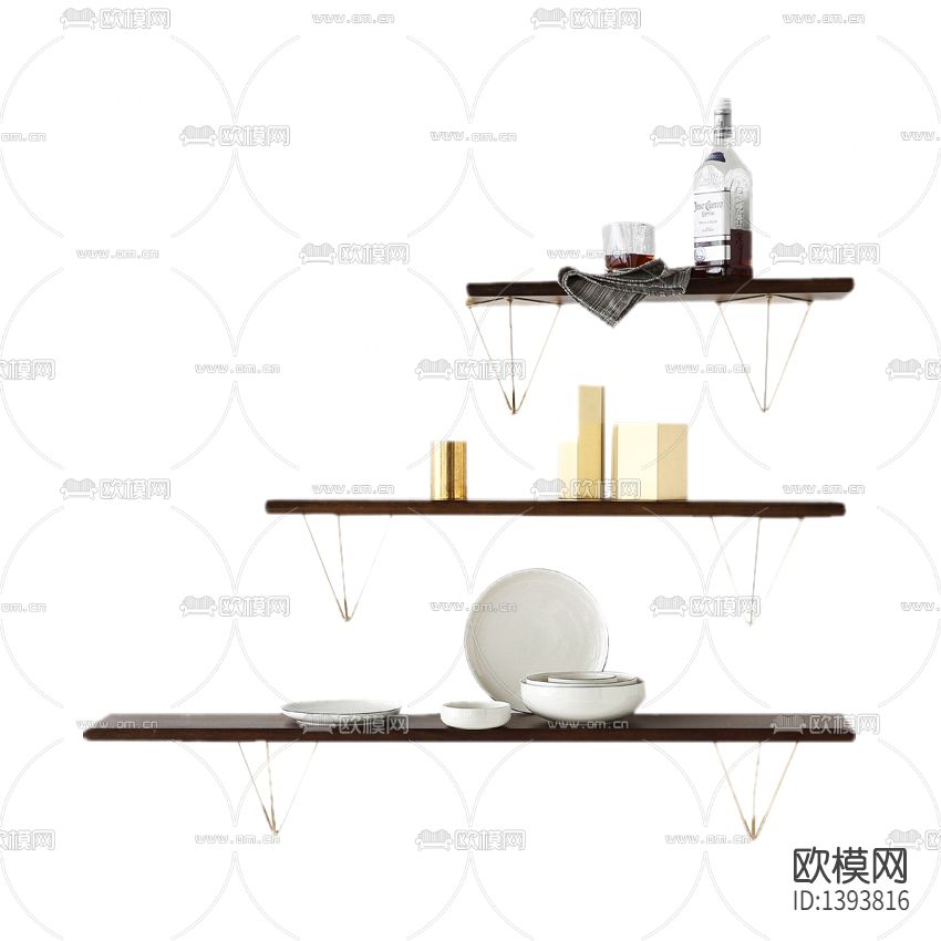 现代简约创意实木金属三层层板壁架下载