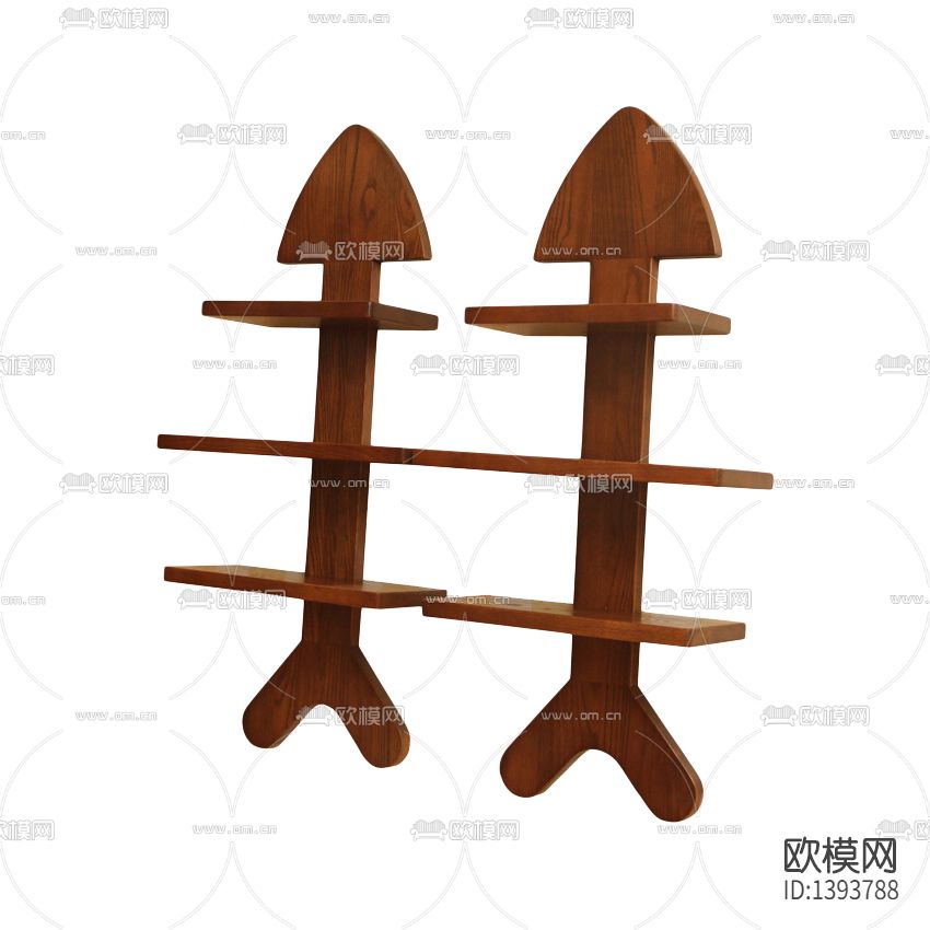 现代简约创意鱼骨头实木层板壁架下载