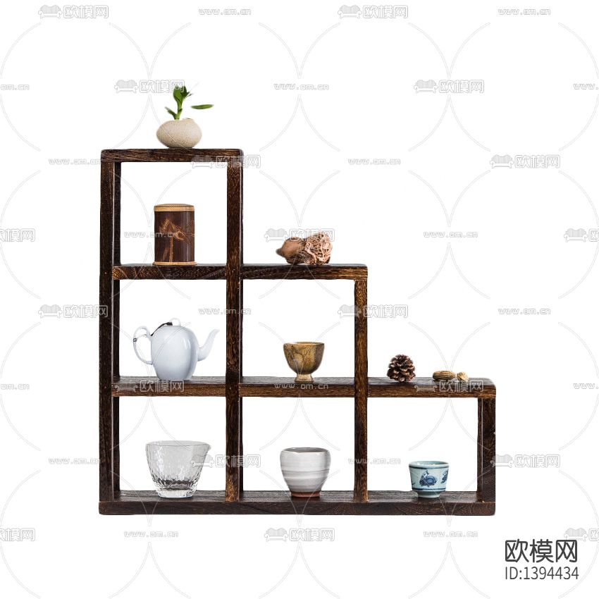 日式禅意烧桐木博古架下载