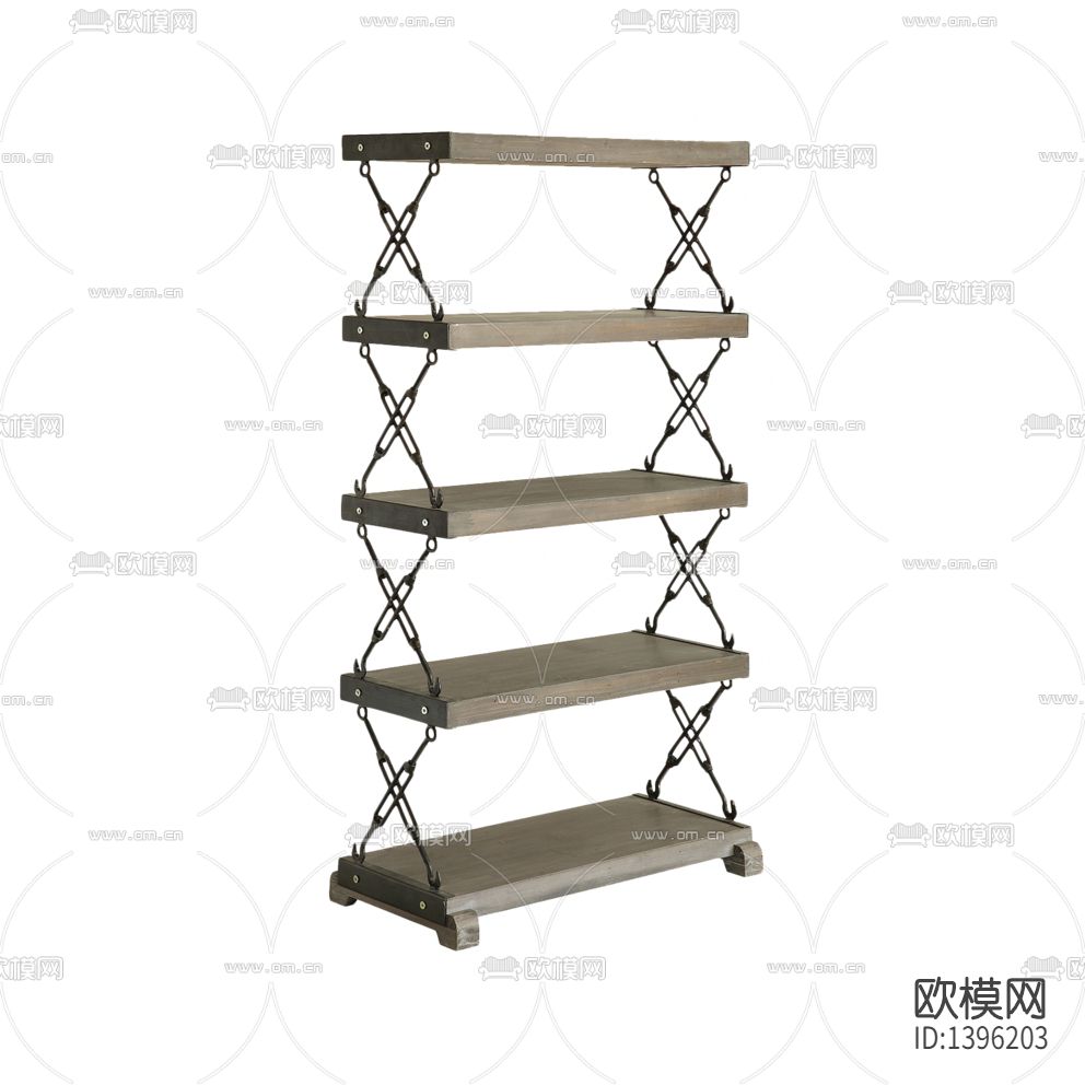 美式复古做旧实木铁艺陈列架下载