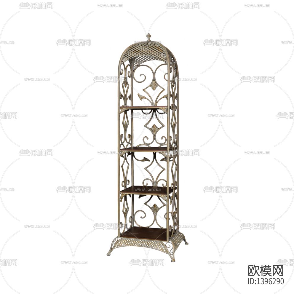 美式乡村铁艺雕花实木陈列架下载