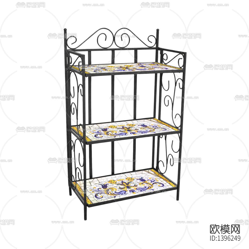 美式乡村铁艺彩绘实木陈列架下载