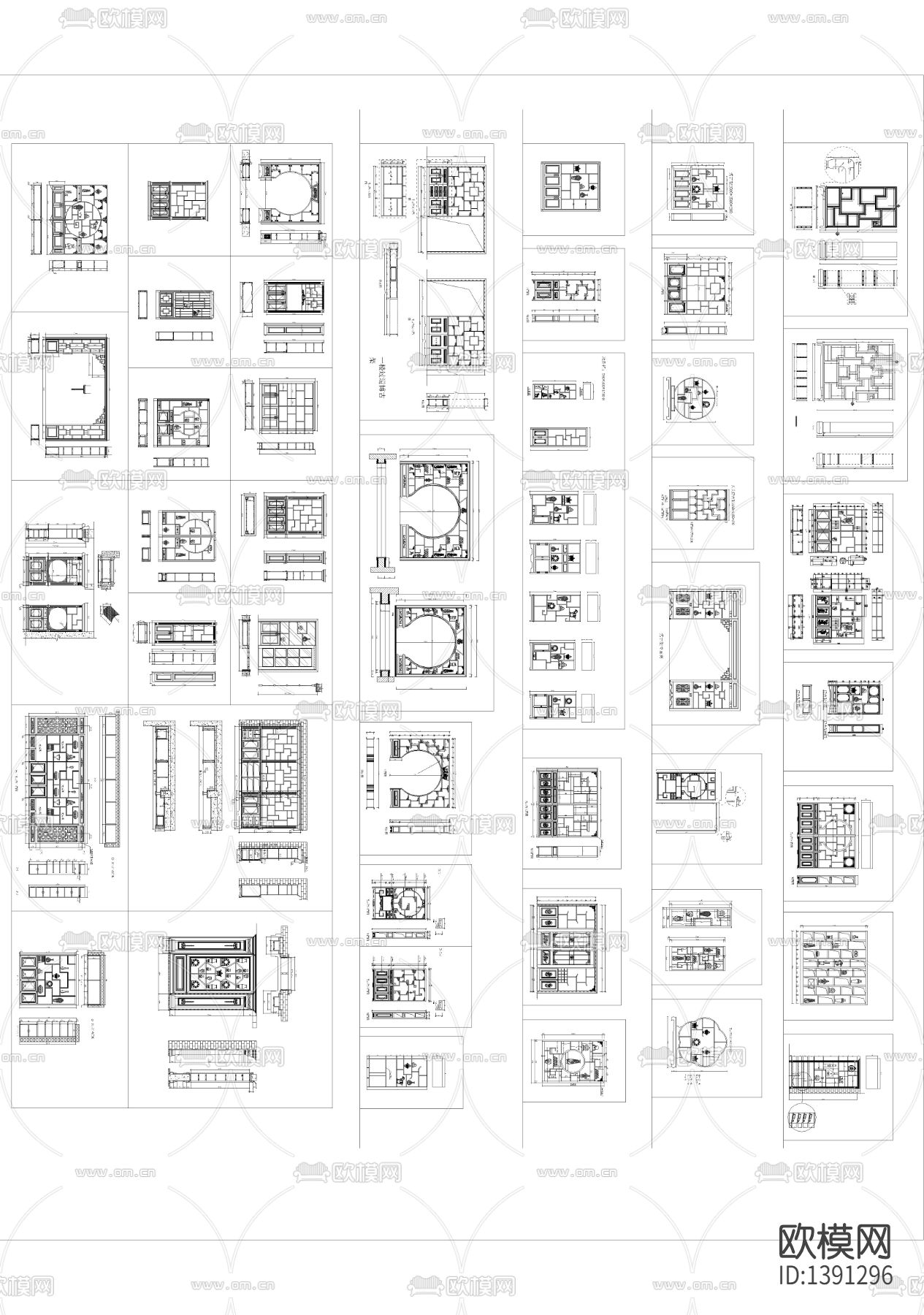 中式博古架酒柜屏风cad图库下载（渲染图2）
