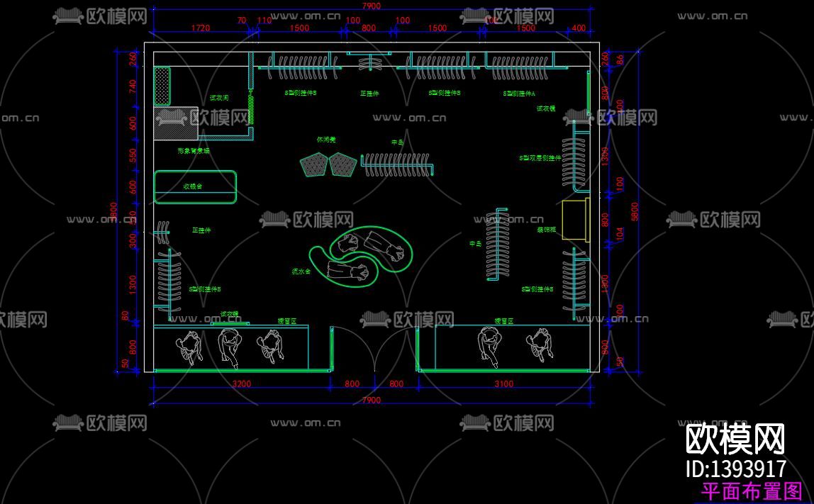 服装店cad施工图下载（渲染图1）