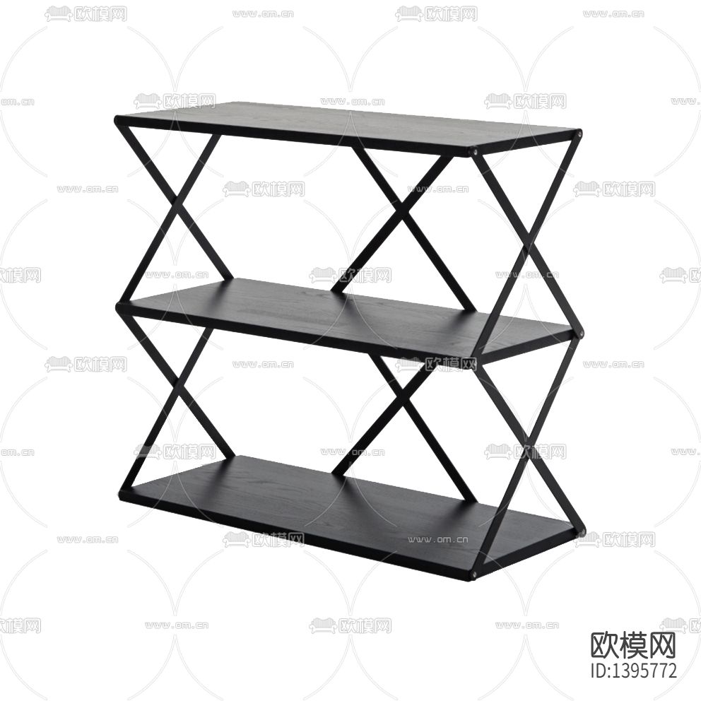 现代极简创意黑色实木不锈钢陈列架下载