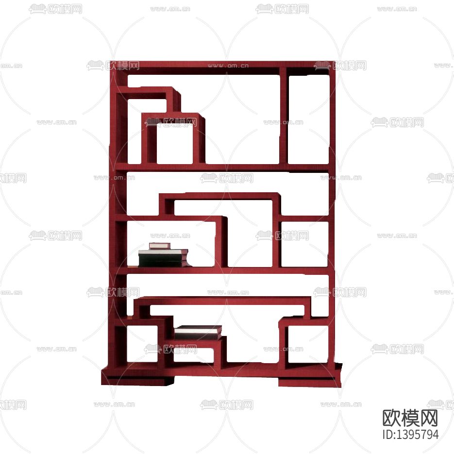 新中式简约创意红色实木陈列架