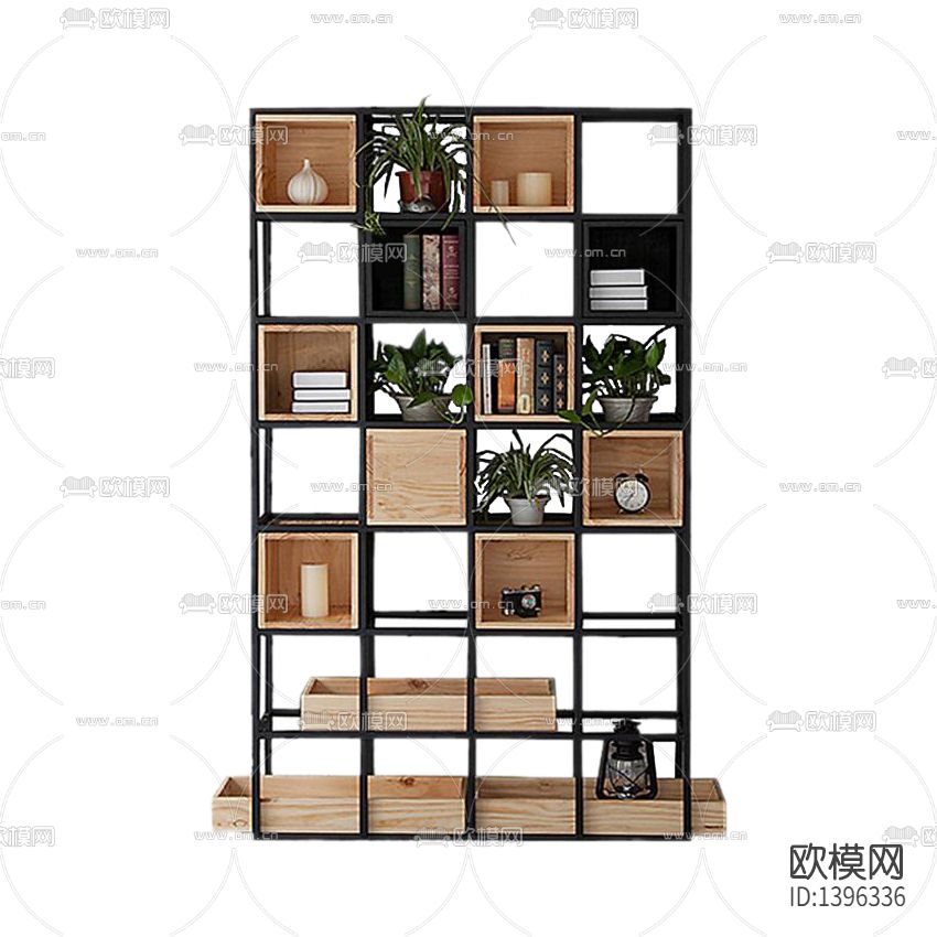 北欧简约创意铁艺实木陈列架