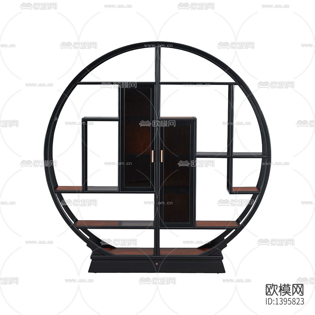 新中式简约创意实木圆形陈列架下载