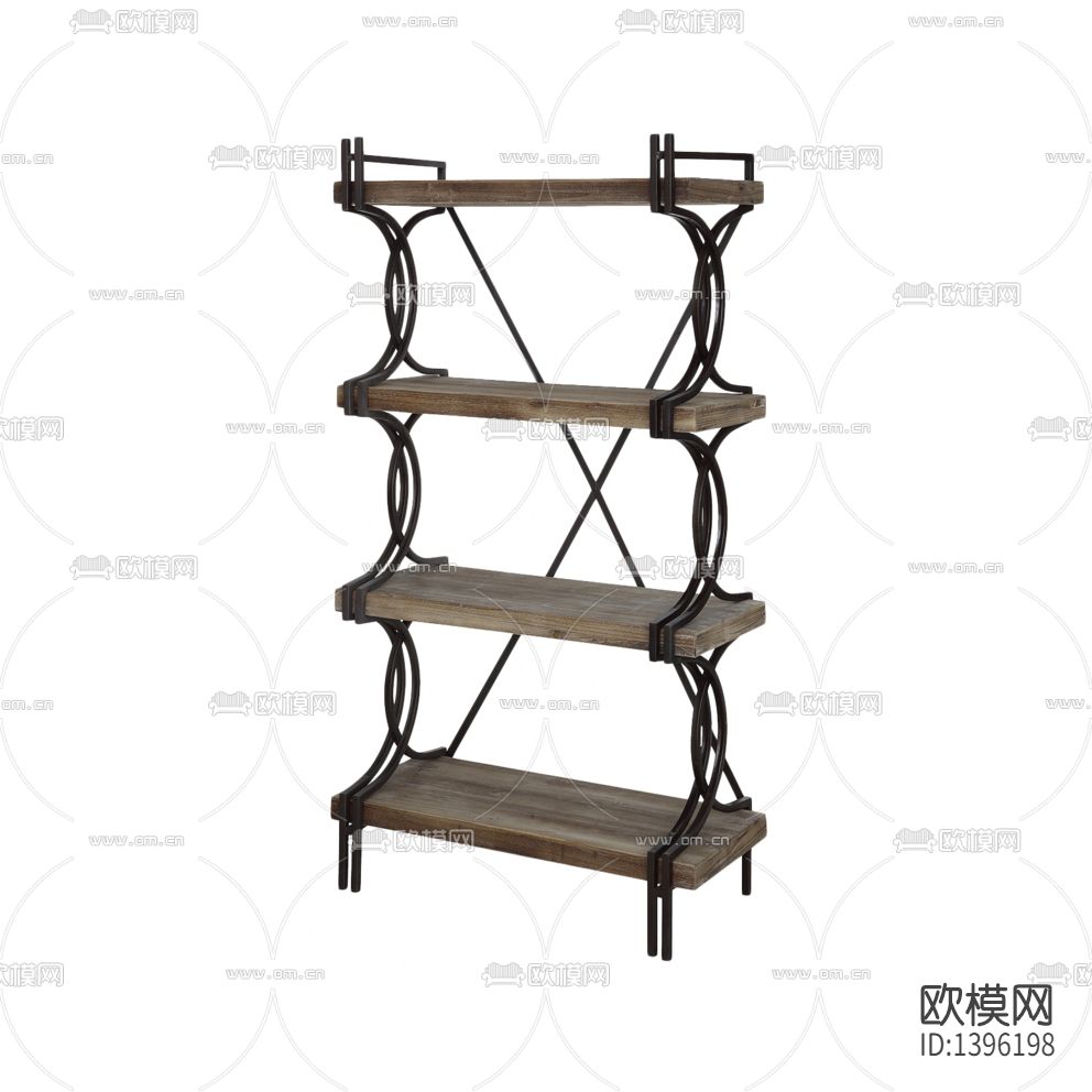 美式复古实木铁艺陈列架下载