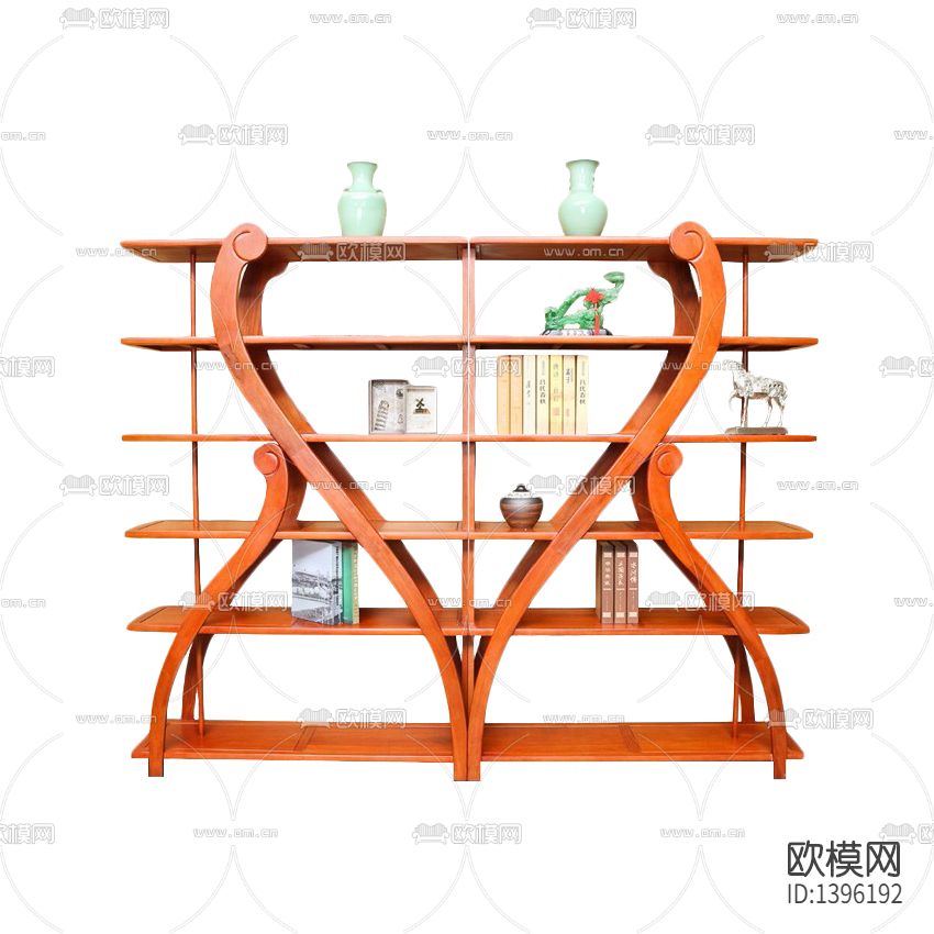 中式古典红木雕花博古架