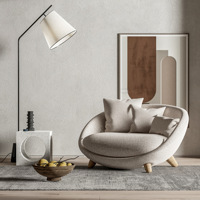 北欧布艺休闲椅su模型