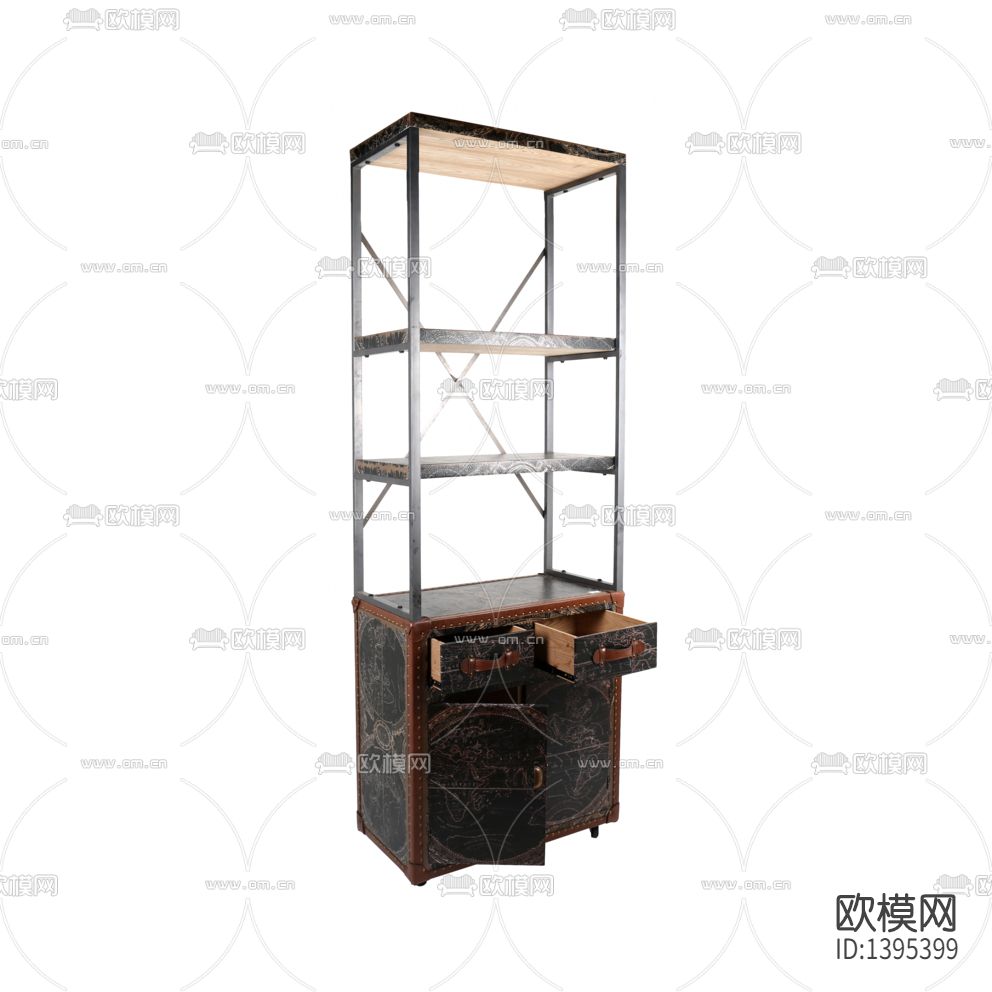 美式简约创意不锈钢实木地图皮饰陈列架下载