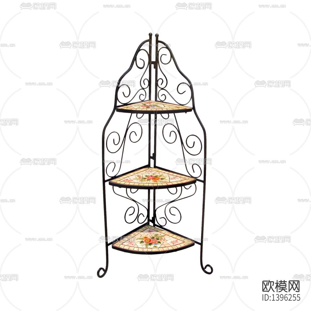 美式乡村铁艺彩绘实木转角陈列架下载