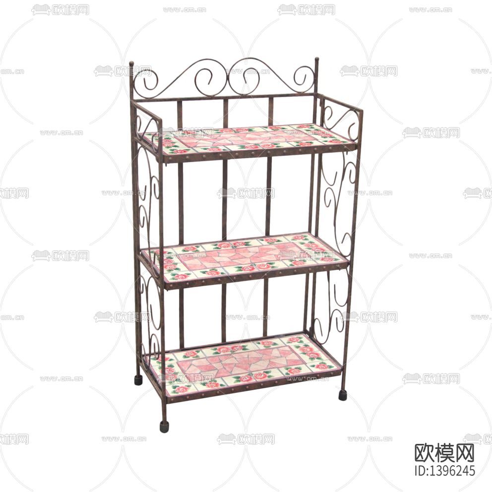 美式乡村铁艺彩绘实木陈列架下载