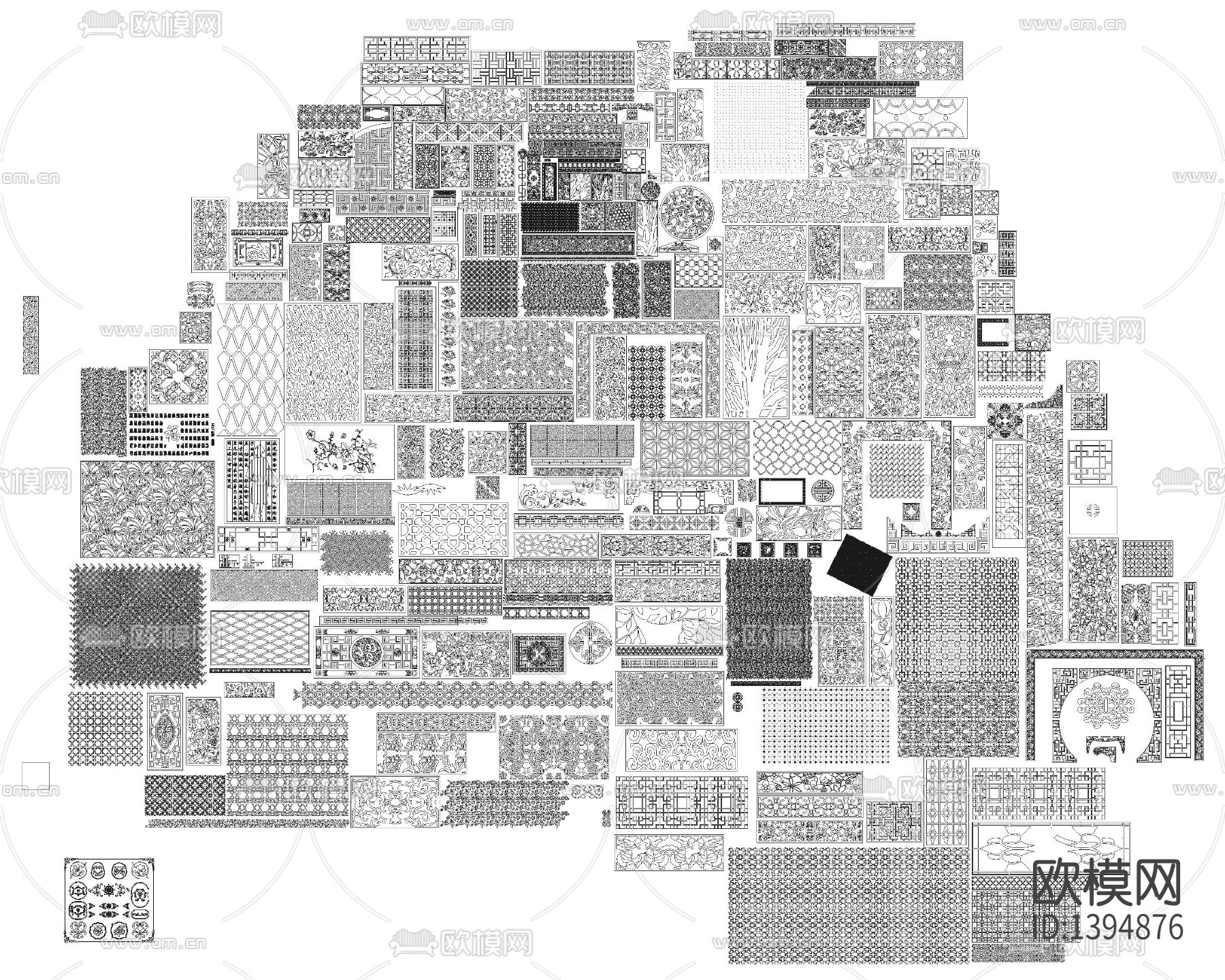 中式CAD花纹大全下载（渲染图3）