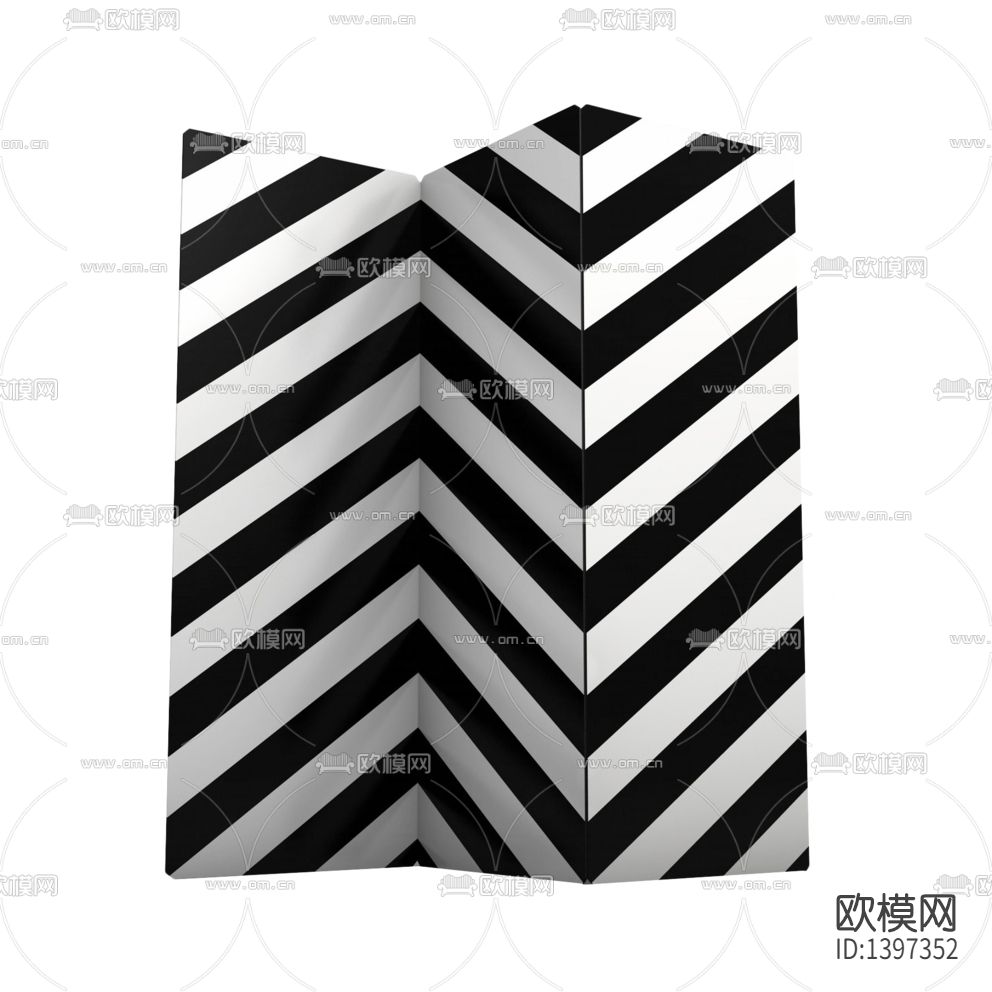 现代轻奢斑马纹黑白实木折叠屏风下载