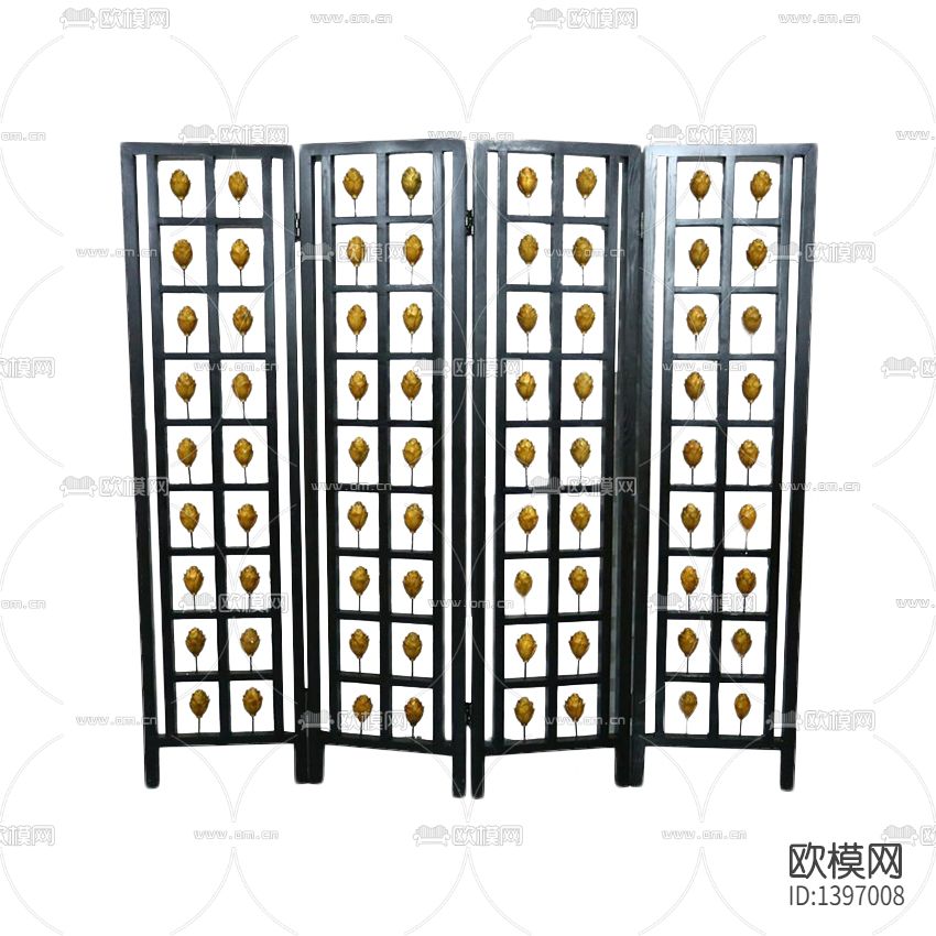 新中式复古做旧不锈钢花艺折叠屏风下载