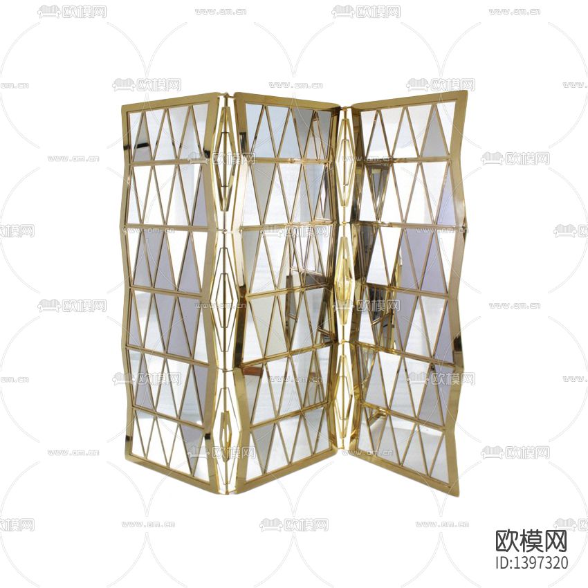现代轻奢不锈钢三角镜面折叠屏风下载