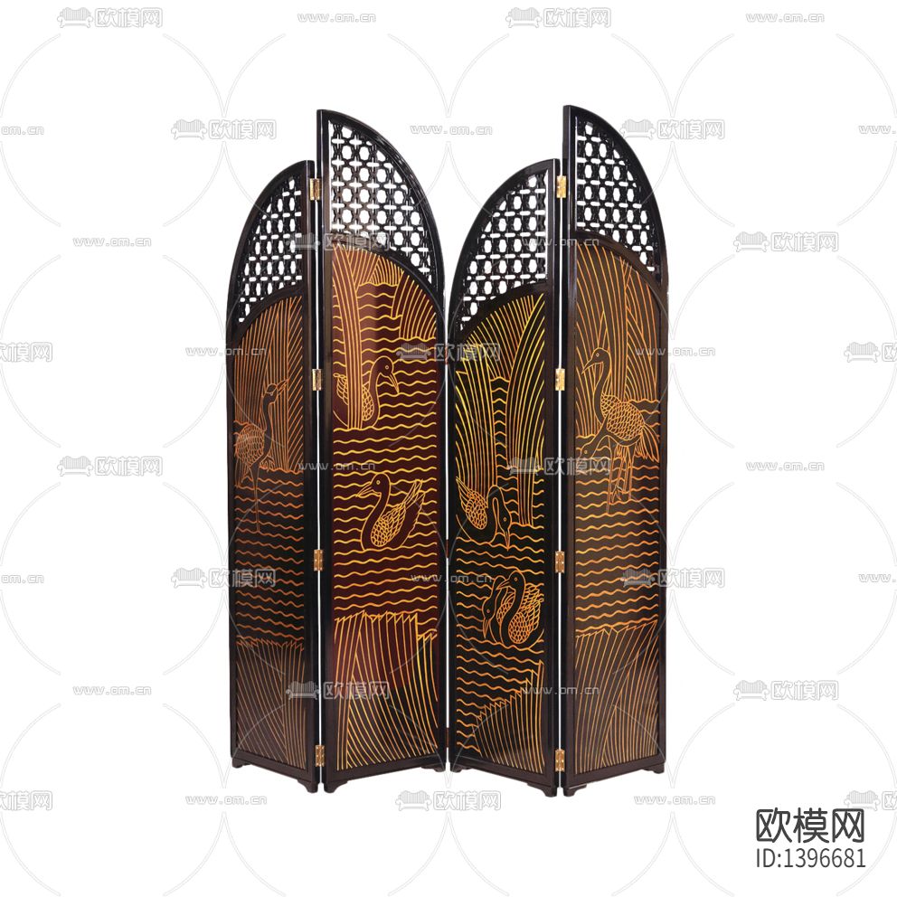 中式古典实木描金画折叠屏风下载