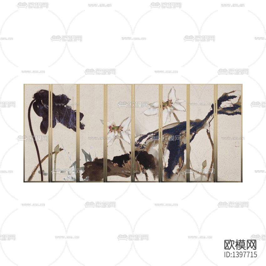 新中式简约创意不锈钢实木彩绘印花折叠屏风下载