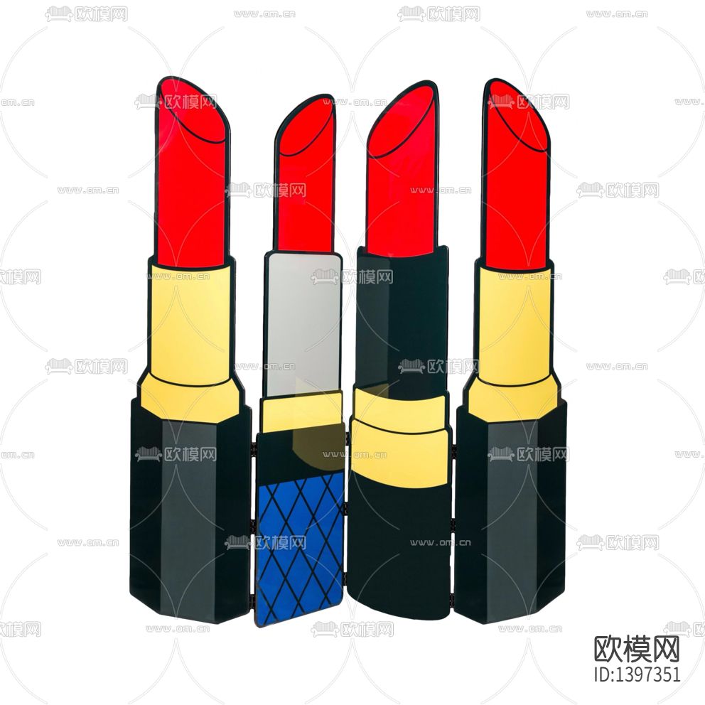 现代轻奢不锈钢彩色玻璃唇膏造型折叠屏风下载