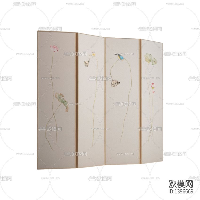 新中式简约禅意实木手绘屏风下载