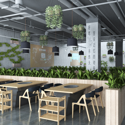  现代火锅店su模型 