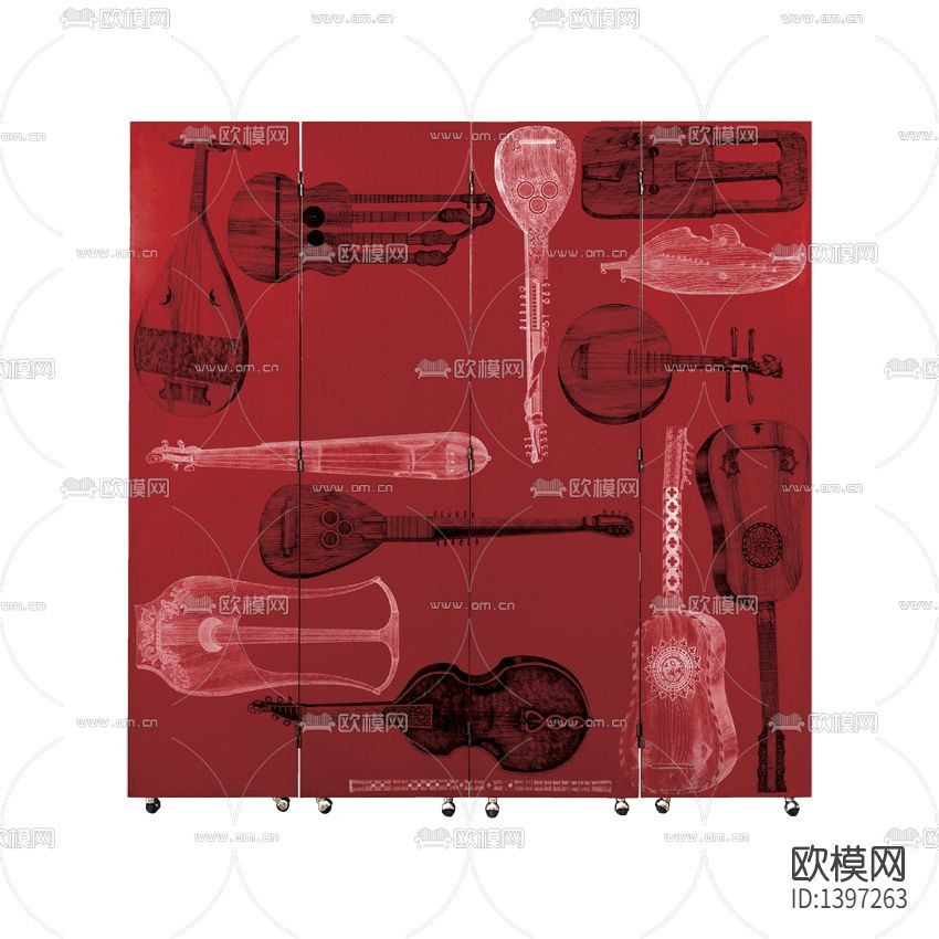 美式简约创意手绘红色实木折叠屏风下载