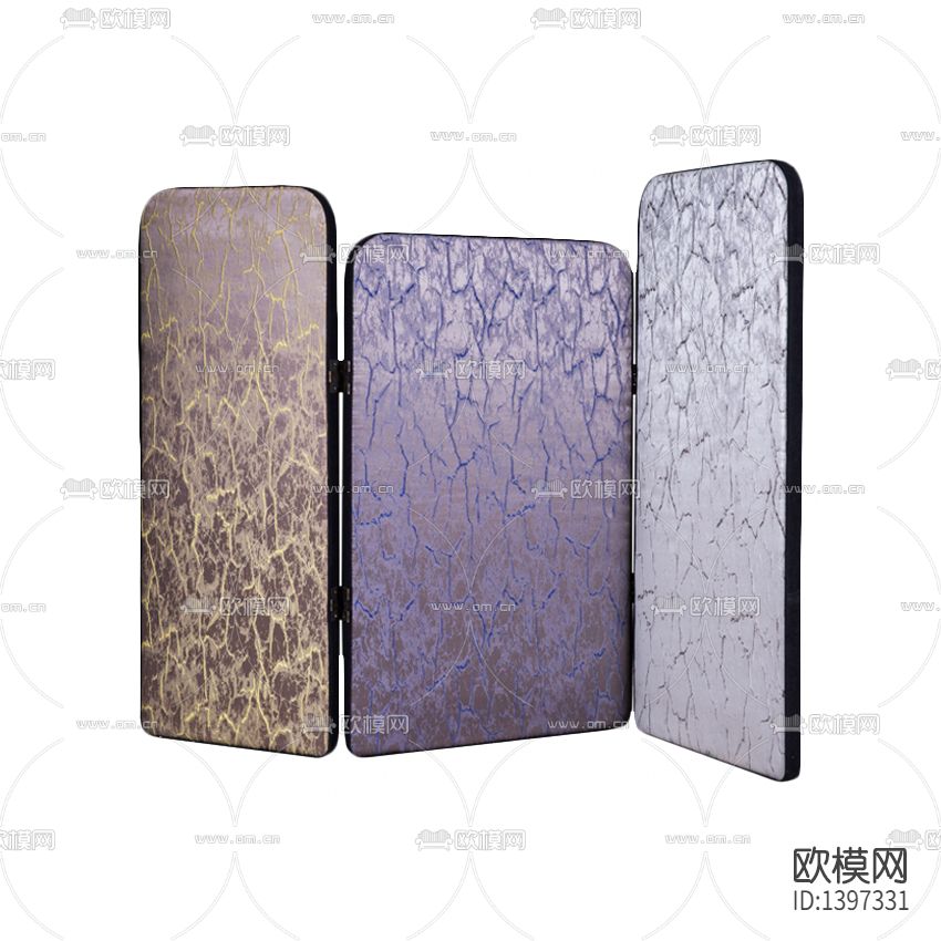 现代轻奢不锈钢布艺裂纹纹理折叠屏风下载