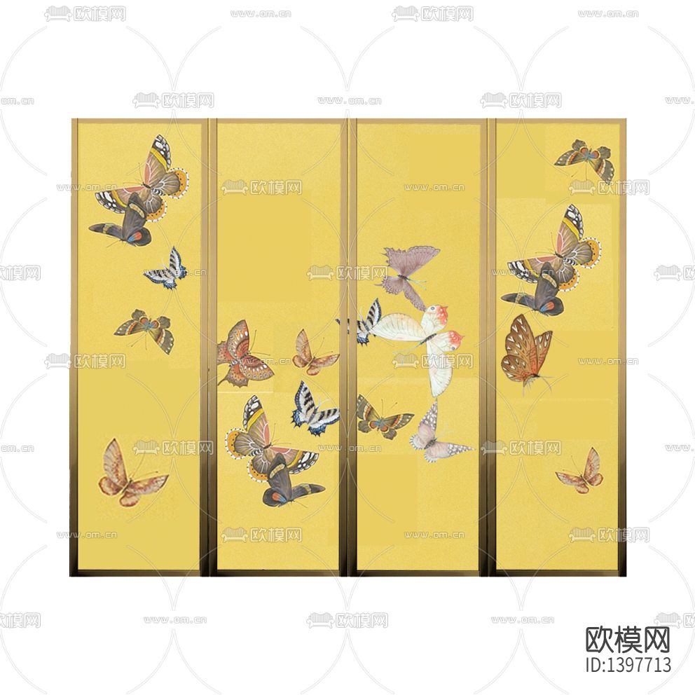 新中式简约创意不锈钢蝴蝶彩绘屏风下载