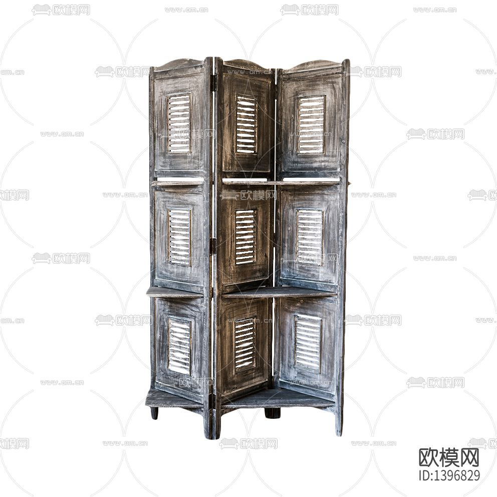 美式复古做旧实木屏风隔断下载