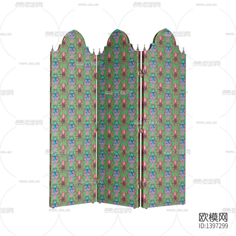 简欧章鱼图案布艺折叠屏风下载
