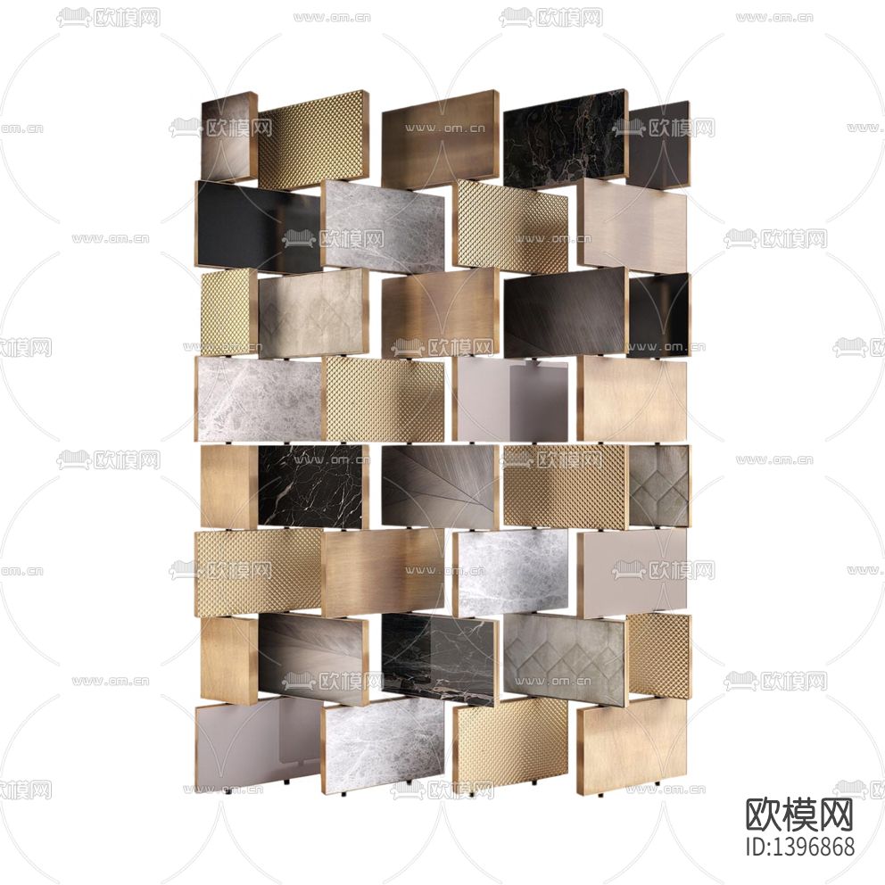 现代轻奢创意金属大理石布艺旋转屏风下载