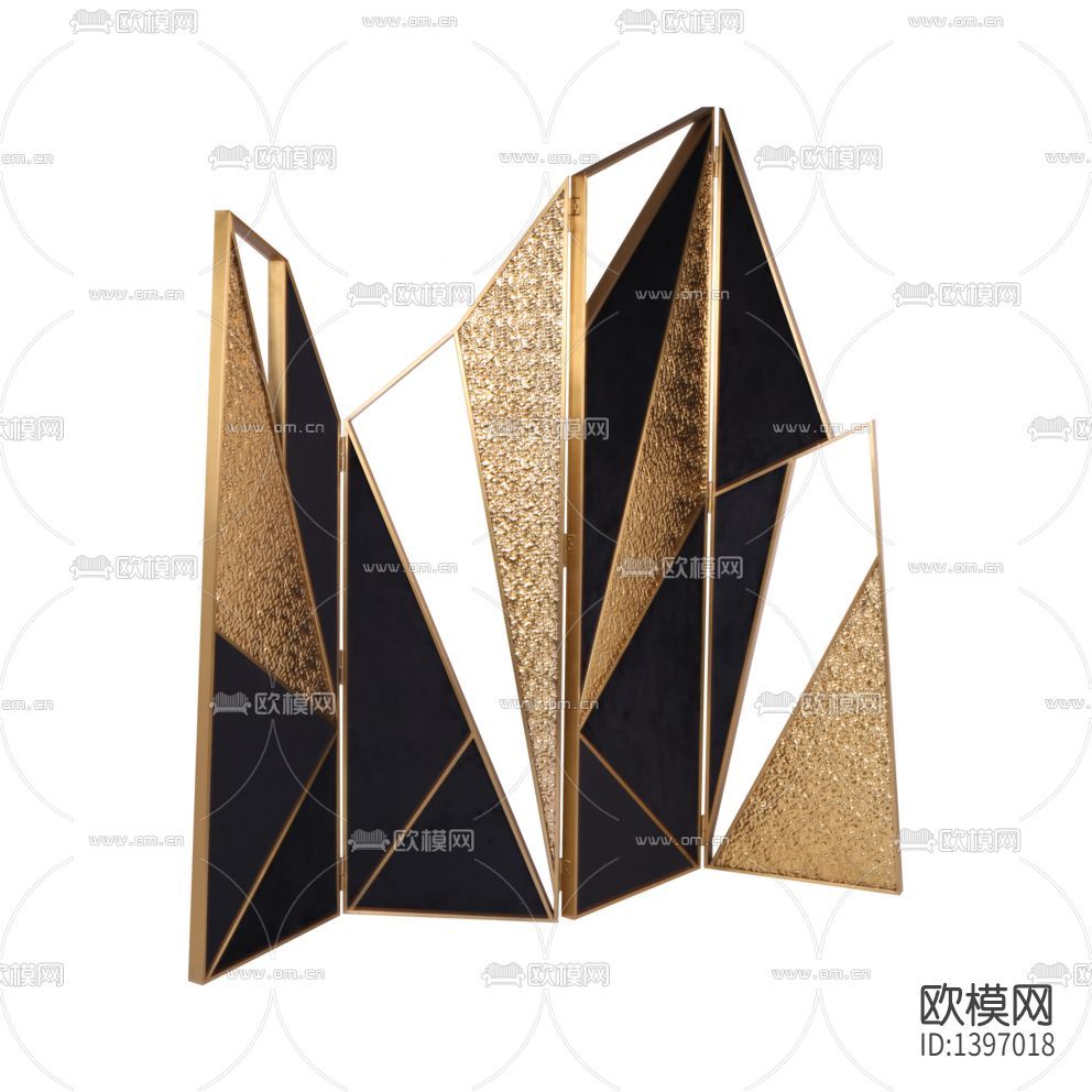现代轻奢金色不锈钢实木异形折叠屏风下载