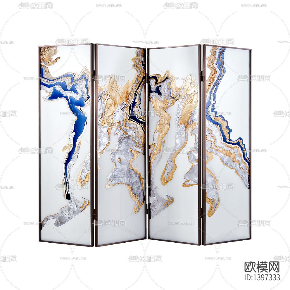 现代轻奢不锈钢大理石纹理折叠屏风下载