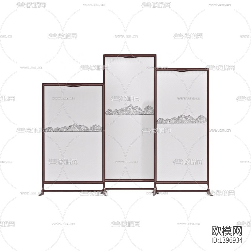 新中式怀旧实木手绘假山屏风下载