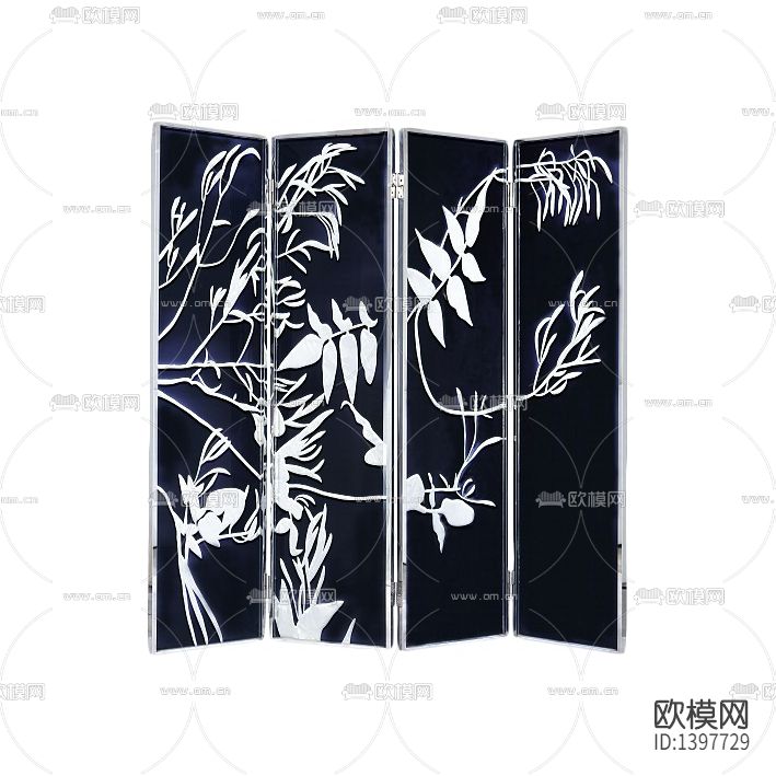 新中式轻奢不锈钢实木黑白印花折叠屏风下载