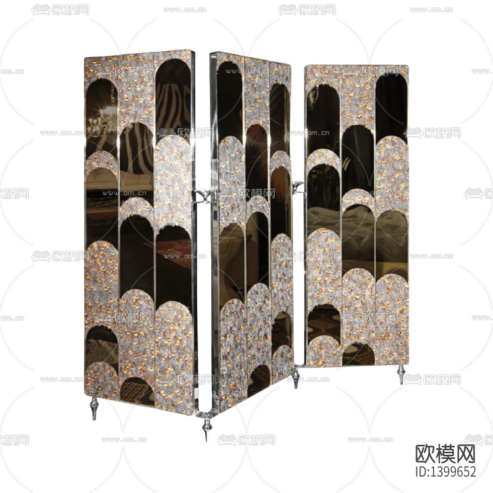 现代轻奢不锈钢晶石面折叠屏风下载