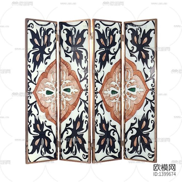 簡(jiǎn)歐創(chuàng)意不銹鋼實(shí)木印花折疊屏風(fēng)下載