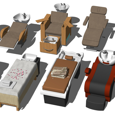  现代洗发躺椅按摩床su模型 