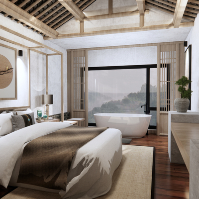  新中式民宿su模型 