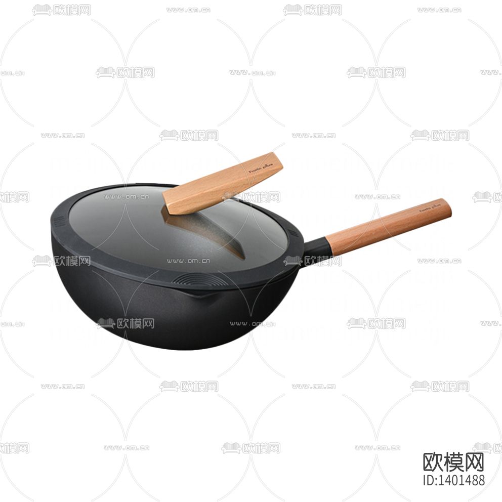 现代简约实木金属磨砂炒锅